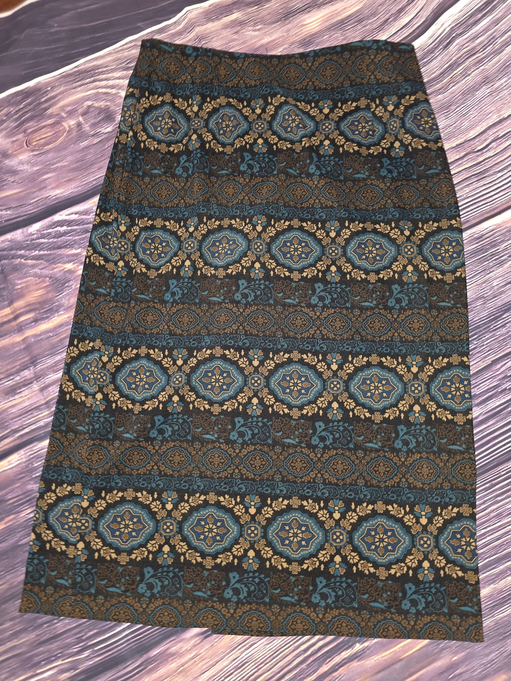 Vintage Briggs New York Teal and Brown Printed Pencil Skirt